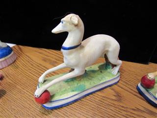 ANTIQUE LOT OF 3 STAFFORDSHIRE BISQUE PORCELAIN WHIPPET DOG FIGURES - DAMAGED